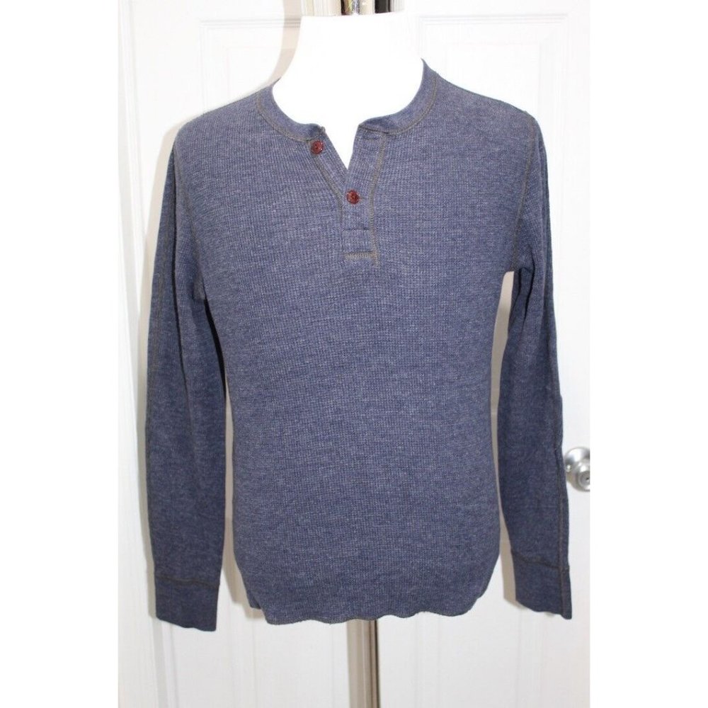 Wallace Barnes Size M Blue Henley Shirt J.Crew waffle knit 2-button cotton shirt
